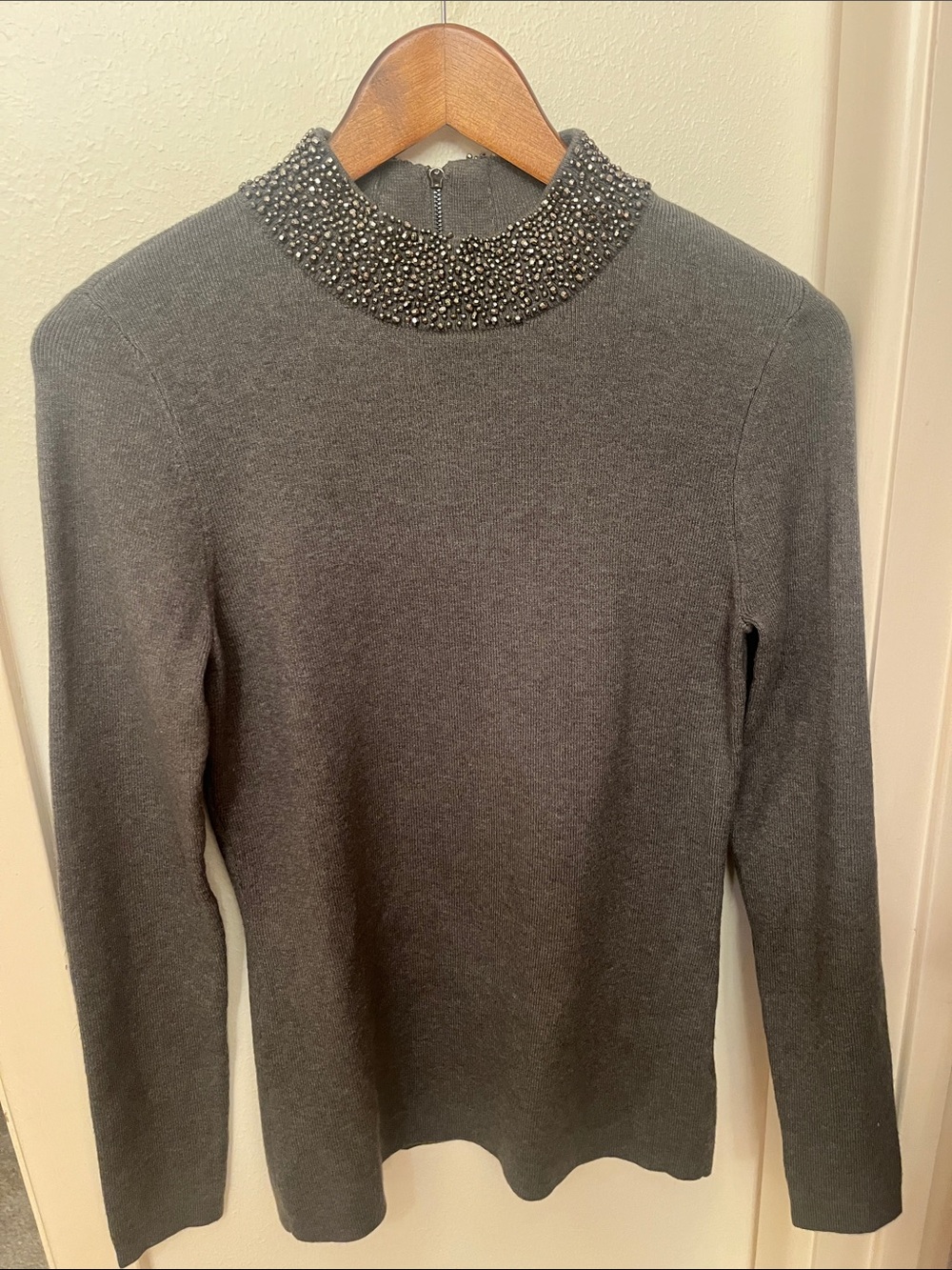 White House Black Market Gray Beaded Turtleneck Sweater